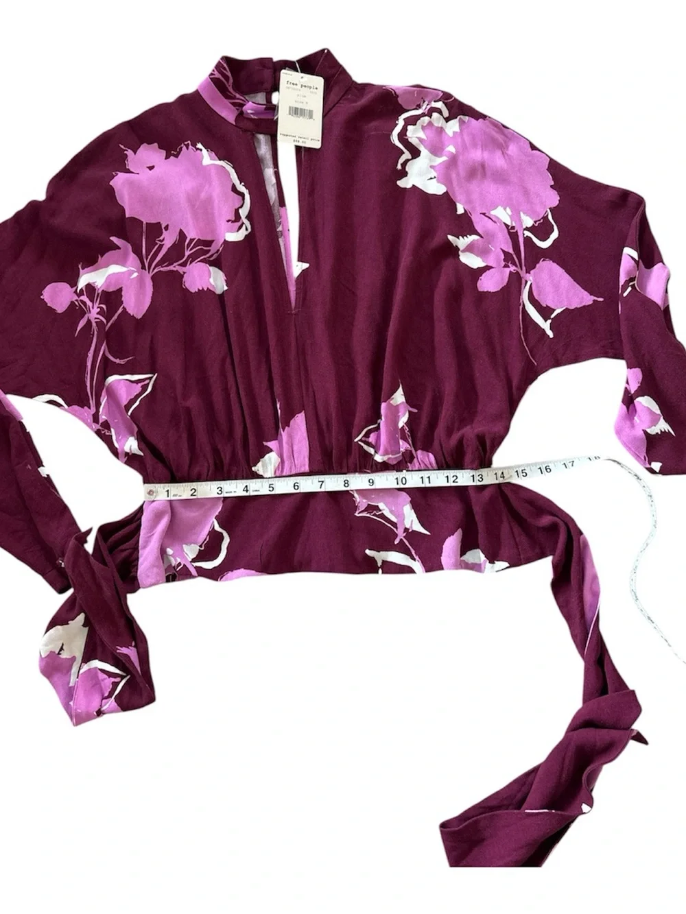 Free People Women’s Say You Love Me Plum Floral Tie-Front Top Small